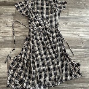 Urban Outfitters Black and White Plaid Midi Wrap Dress